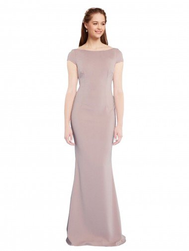 Shop Boat Neck Cap Sleeve Formal Crepe Bridesmaid Dress / Prom Dress with Plunging Tie Back London