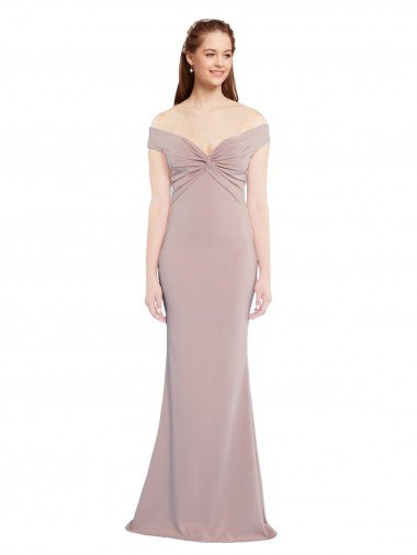 Shop Knotted Off the Shoulder Formal Crepe Bridesmaid Dress / Prom Dress with Cut-Out Back London