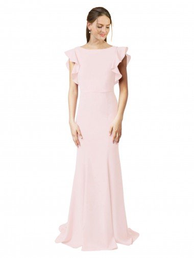 Shop Low V-Back Long Mermaid Crepe Bridesmaid Dress / Prom Dress with Ruffled Sleeves London