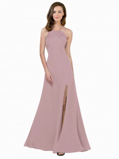 Shop High Neck Crepe Bridesmaid Dress / Prom Dress with Pleats and Keyhole Back London