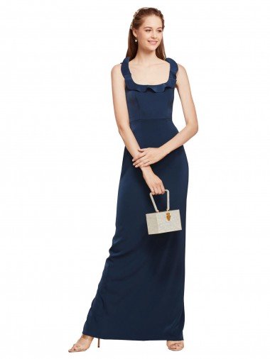 Shop Scoop Neck with Ruffles Long Formal Crepe Bridesmaid Dress / Prom Dress with Back Slit London