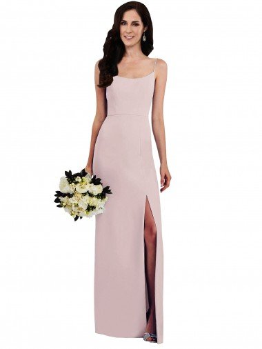 Shop Spaghetti Strap V Back Formal Crepe Bridesmaid Dress / Prom Dress with Front Slit London