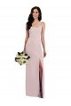 Spaghetti Strap V Back Formal Crepe Bridesmaid Dress / Prom Dress with Front Slit