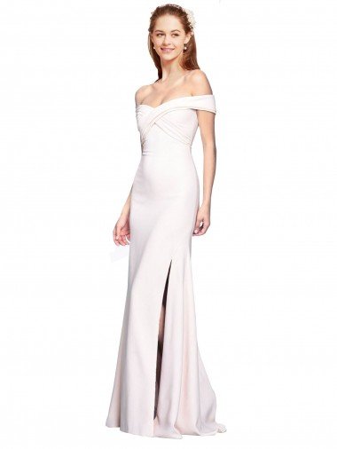 Shop Criss Cross Off the Shoulder Formal Crepe Bridesmaid Dress / Prom Dress with Side Slit London