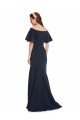 Off the Shoulder Formal Crepe Bridesmaid Dress / Prom Dress with Short Ruffle Sleeves.