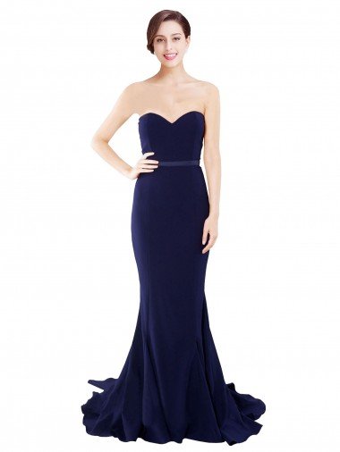 Shop Strapless Sweetheart Neckline Crepe Bridesmaid Dress / Prom Dress with Satin Waistband London