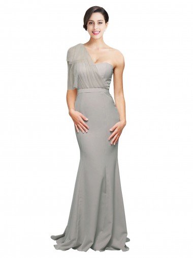 Shop Long Sweep Train Sweetheart Formal Crepe Bridesmaid Dress / Prom Dress with Tulle One Shoulder London