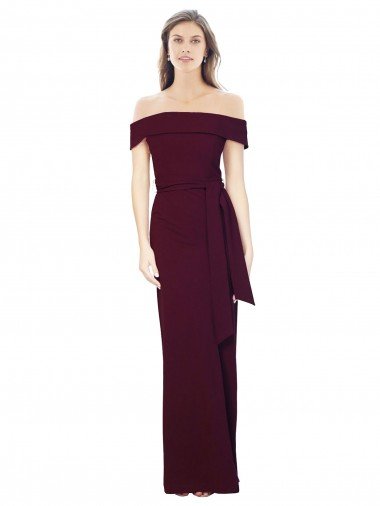 Shop Off the Shoulder Long Formal Crepe Bridesmaid Dress / Prom Dress with Waist Tie London