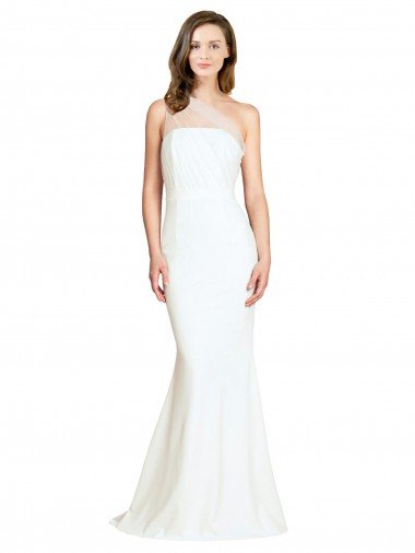 Shop Soft Tulle Shoulder Overlay Mermaid One Shoulder Formal Crepe Bridesmaid Dress London