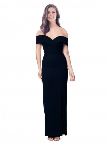 Shop Off the Shoulder Long Full Length Formal Crepe Bridesmaid Dress / Prom Dress with Side Split London
