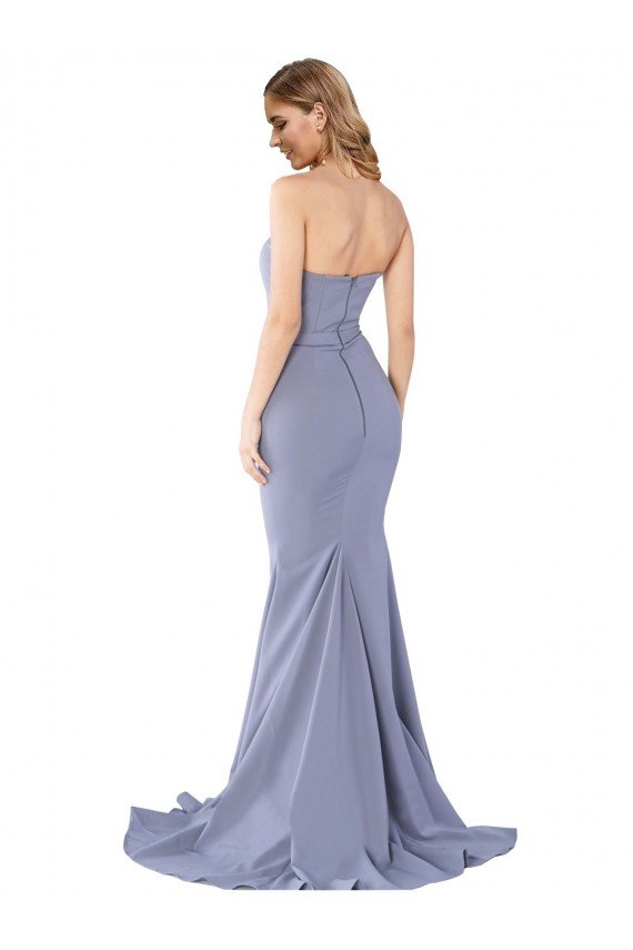 Long Strapless Sweetheart Sweep Train Formal Crepe Bridesmaid Dress / Prom Dress with Low Back