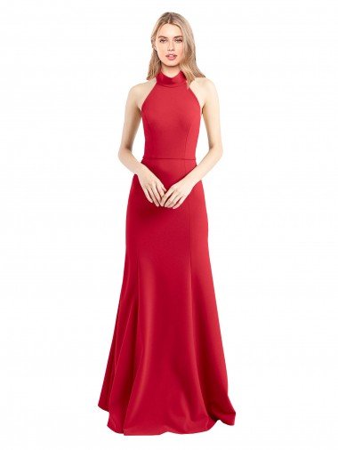 Shop Sleek Fit and Flare High Neck Halter Stretch Formal Crepe Bridesmaid Dress / Prom Dress with Open Back London