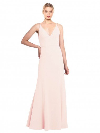 Shop Slim A-Line V-Neck Long Stretch Formal Crepe Bridesmaid Dress / Prom Dress with V-Back London