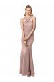 Long Floor Length High Neck Fit and Flare Stretch Crepe Bridesmaid Dress / Prom Dress with Side Slit