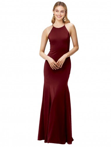 Shop Fit and Flare Halter Neckline Stretch Formal Crepe Bridesmaid Dress / Prom Dress with Strappy Back London