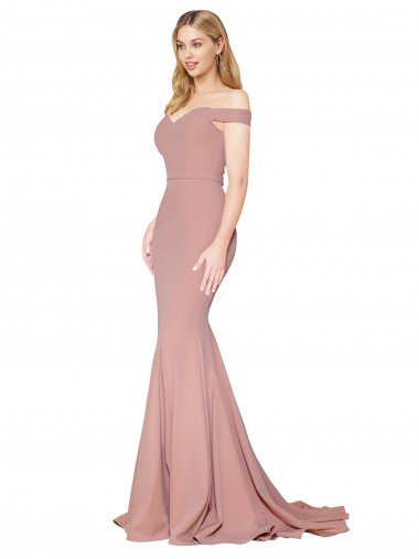 Shop Off the Shoulder Sweetheart Long Sweep Train Formal Crepe Bridesmaid Dress / Prom Dress London