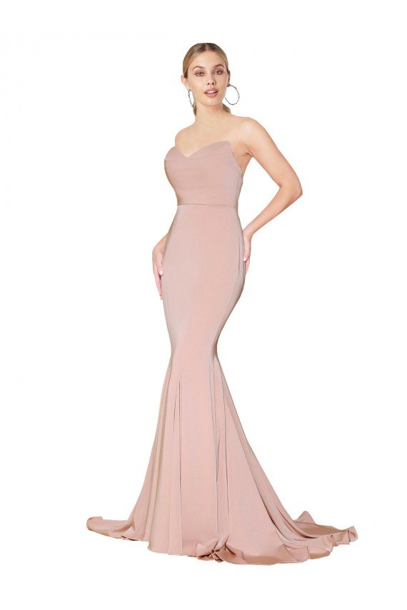 Sweep Train Sweetheart Long Mermaid Formal Crepe Bridesmaid Dress / Prom Dress Low Back