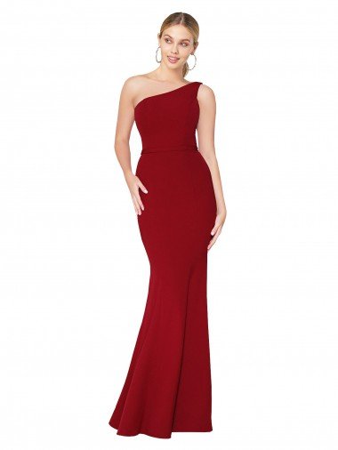 Shop One Shoulder Long High Neck Sleeveless Mermaid Formal Crepe Bridesmaid Dress / Prom Dress London