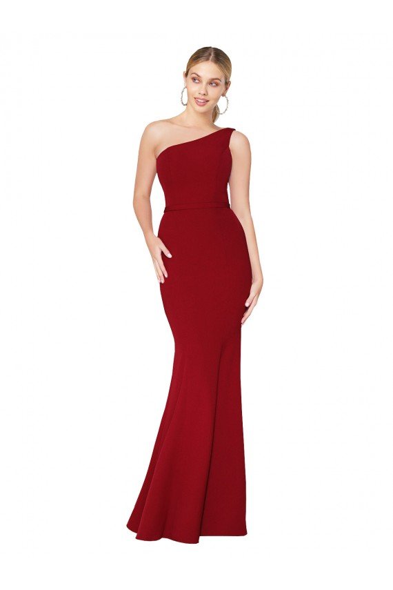 One Shoulder Long High Neck Sleeveless Mermaid Formal Crepe Bridesmaid Dress / Prom Dress