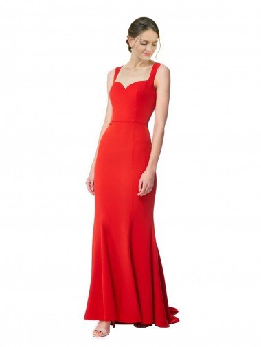 Shop Long Chapel Train Fishtail Maxi Formal Crepe Bridesmaid Dress / Prom Dress with Sweetheart Neckline London