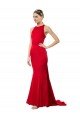 High Neck Mermaid Open Back Formal Crepe Maxi Bridesmaid Dress / Prom Dress with Train Detail