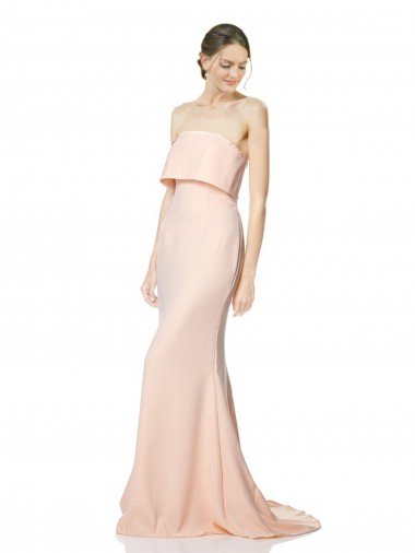 Shop High Neck Strapless Long Formal Crepe Maxi Bridesmaid Dress / Prom Dress with Overlay London