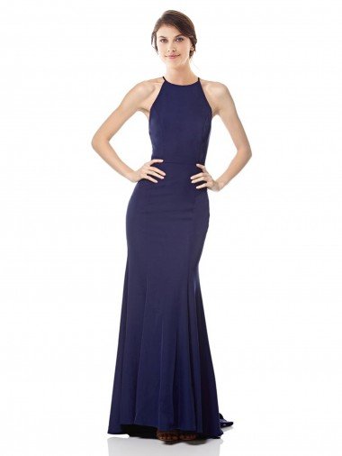 Shop High Neck Fishtail Formal Crepe Bridesmaid Dress / Prom Dress with Open Back Detail London