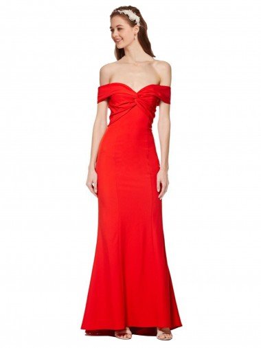 Shop Cross Front and Back Bardot Sleeveless Formal Crepe Maxi Bridesmaid Dress / Prom Dress London