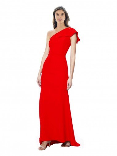 Shop High Neck Ruffle Frill One Shoulder Maxi Formal Crepe Bridesmaid Dress / Prom Dress London