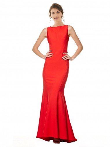 Shop High Neck Maxi Formal Crepe Bridesmiad Dress with Exaggerated Back Ruffle London