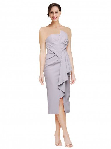 Shop Short Cocktail Length Strapless Formal Crepe Bridesmaid Dress / Prom Dress with Ruffles London