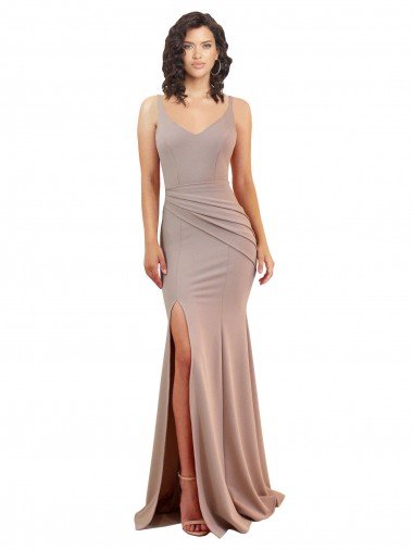 Shop Fishtail Shape V-Neck Formal Crepe Bridesmaid Dress / Prom Dress with Slit London