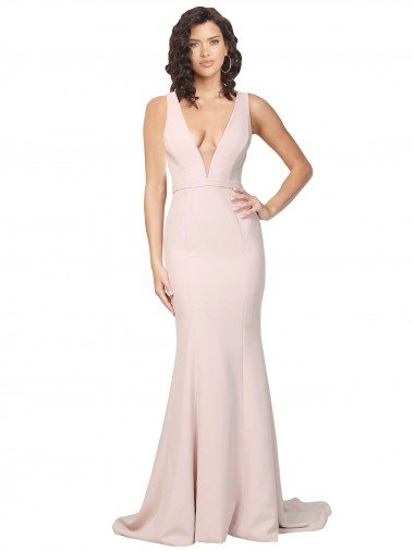 Shop Deep Plunging V-Neckline Full Length Formal Crepe Bridesmaid Dress / Prom Dress with Deep V-Backline London
