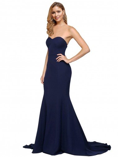 Shop Fit and Flare Sweetheart Long Formal Crepe Bridesmaid Dress / Prom Dress with Sweep Train London
