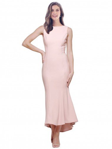 Shop High Neck Low V-Back Cocktail Midi Length Formal Crepe Bridesmaid Dress / Prom Dress London