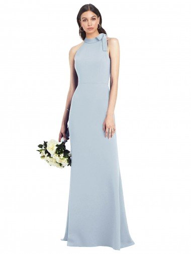 Shop Halter Bow Neck Open Back Soft Full Length Trumpet Bridesmaid Dress / Prom Dress London