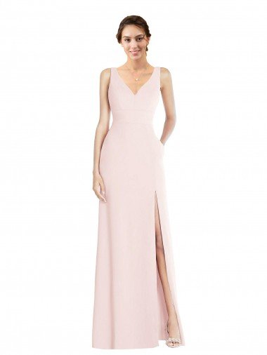Shop Square Neck Low Back A-Line Bridesmaid Dress / Prom Dress with Front Slit and Pockets London