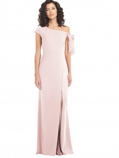 Shop Off the Shoulder Tie Detail Trumpet Formal Crepe Bridesmaid Dress / Prom Dress with Front Slit London