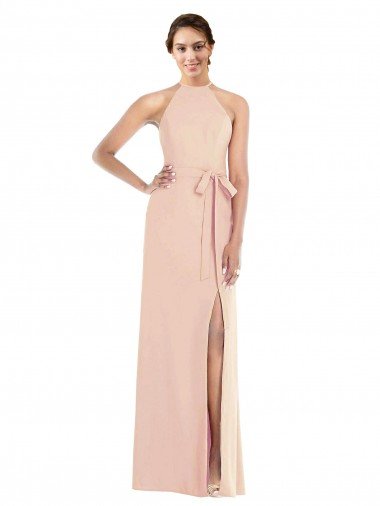 Shop Halter Criss Cross Cutout Back Maxi Formal Crepe Bridesmaid Dress / Prom Dress London