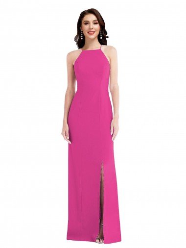 Shop Open Back High Neck Halter Trumpet Formal Crepe Bridesmaid Dress / Prom Dress London