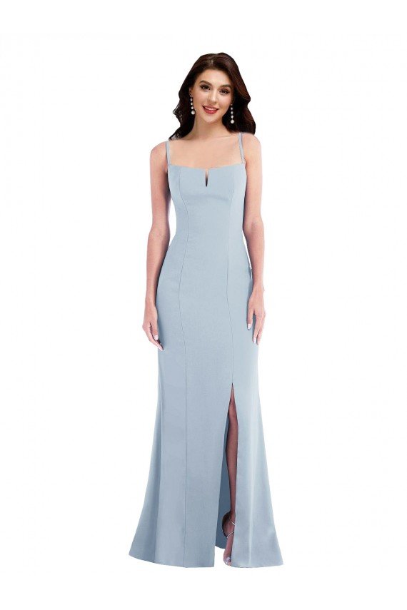 Flattering Trumpet Maxi Formal Crepe Bridesmaid Dress / Prom Dress with Front Slit