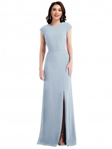 Shop Cap Sleeve Open Back Trumpet Formal Crepe Bridesmaid Dress / Prom Dress with Front Slit London