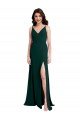 Slim A-Line V-Neck Full Length Formal Crepe Bridesmaid Dress / Prom Dress with Side Slit
