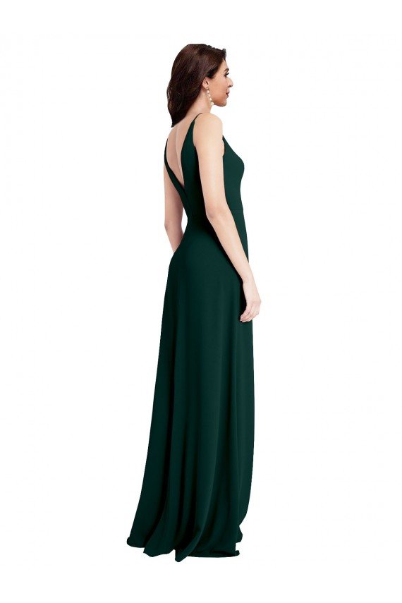 Slim A-Line V-Neck Full Length Formal Crepe Bridesmaid Dress / Prom Dress with Side Slit