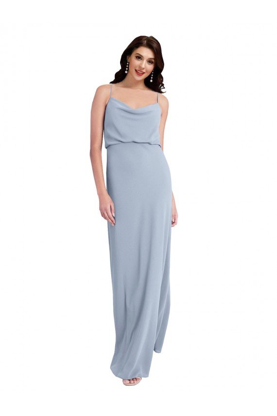 Draped Cowl Neck Long Formal Crepe Bridesmaid Dress / Prom Dress with Spaghetti Straps