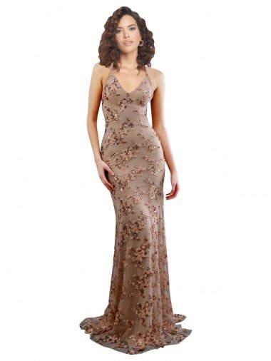 Shop Floral Patterned Backless V-Neckline Sequin Formal Bridesmaid Dress / Prom Dress London