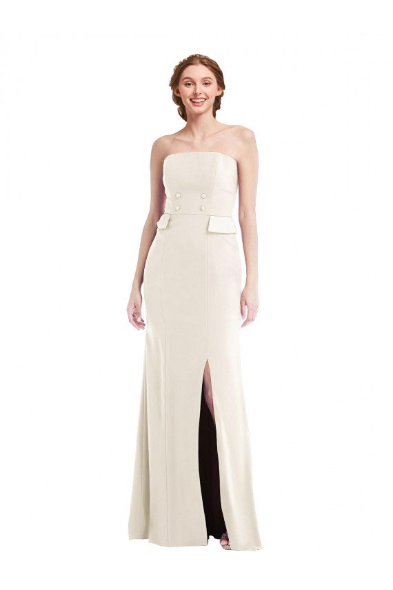Long Strapless Tuxedo Maxi Bridesmaid Dress / Prom Dress with Front Slit