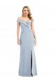 Off the Shoulder Tuxedo Maxi Bridesmaid Dress / Prom Dress with Front Slit