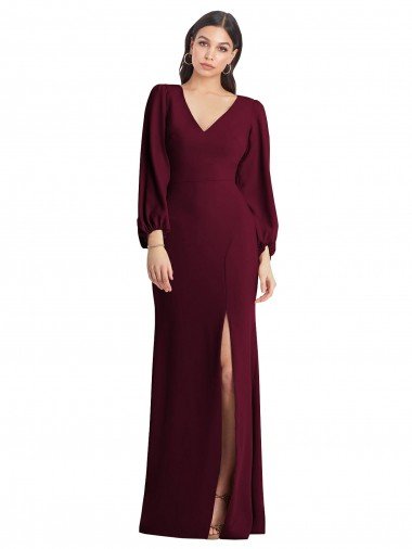 Shop Long Puff Sleeve V-Neck Trumpet Bridesmaid Maxi Dress London