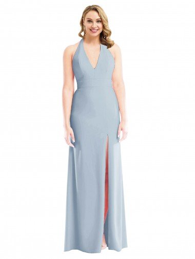 Shop Plunge Neck Halter Backless Trumpet Bridesmaid Dress / Prom Dress with Front Slit London